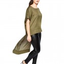 Blouse Feminine Chiffon Asymmetrical Green Army Plus Size Elegant