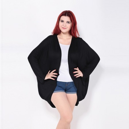 Casaco Solto Kimono Cardigan Grande Feminino Cinza e Preto Plus Size