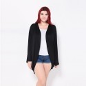 Casaco Solto Kimono Cardigan Grande Feminino Cinza e Preto Plus Size