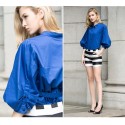 Women's Blouse Manga Lantern Style Vintage Blue and White 3/4 Sleeve