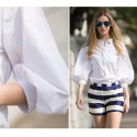 Women's Blouse Manga Lantern Style Vintage Blue and White 3/4 Sleeve