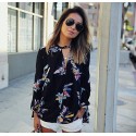 Women's Floral Printed Blouse Fashion Summer Neckline V Long Sleeve