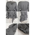 Women's Bohemian Checked Blouse with Gray Bow
