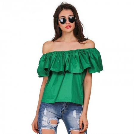 Blusa Feminina Boemia Moda Praia Ombro Caído com Babado Varias Cores