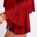 Fashion Red Blouse Beach Shoulder Dropped Style Bohemian Sleeve Flashlight