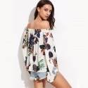 Blusa Feminina Branca Tropical Floral Moda Praia Manda Longa Brasil