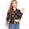 Camisa Social Feminina Floral em Cruz Preta Manga Longa de Trabalho