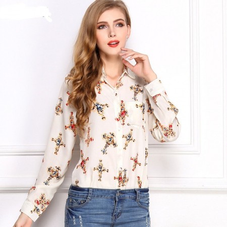 Social White Shirt Feminine Floral Print Cruise Desk