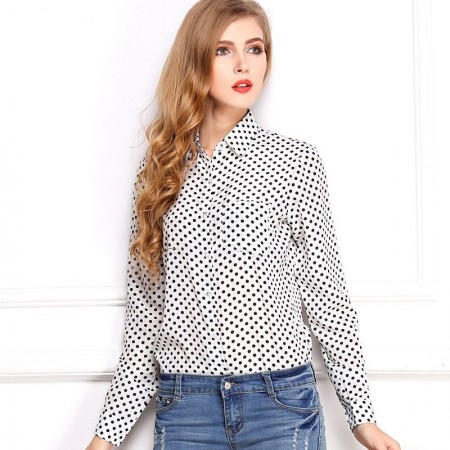 White Polka Dot Shirt Women's Long Sleeve University