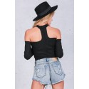 Bodysuit Feminino de Laços e arcos de aço Manga Longa Ombro Aberto