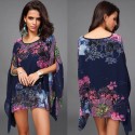 Túnica Kimono Chiffon Manga Morcego Peplum Blusa Feminina Floral