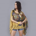 Kimono Tunic Chiffon Bat Sleeve Peplum Women's Floral Blouse