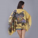 Túnica Kimono Chiffon Manga Morcego Peplum Blusa Feminina Floral