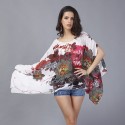 Kimono Tunic Chiffon Bat Sleeve Peplum Women's Floral Blouse