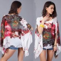 Túnica Kimono Chiffon Manga Morcego Peplum Blusa Feminina Floral