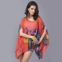 Kimono Tunic Chiffon Bat Sleeve Peplum Women's Floral Blouse