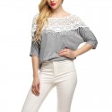 Blusa Feminina Cinza Manga Morcego gola Abert Larga em Renda Casual