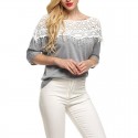 Women's Blouse Gray Sleeve Collar Wide Ack in Casual Lace