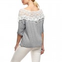 Women's Blouse Gray Sleeve Collar Wide Ack in Casual Lace