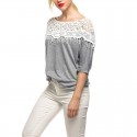 Blusa Feminina Cinza Manga Morcego gola Abert Larga em Renda Casual