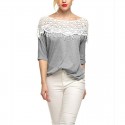 Women's Blouse Gray Sleeve Collar Wide Ack in Casual Lace