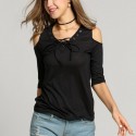 Blusa Feminina Decote com Laços Ombro de Fora Casual Básica