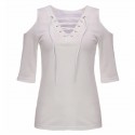 Blusa Feminina Decote com Laços Ombro de Fora Casual Básica