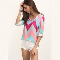 Blusa Feminina Zig Zag Tons Pasteis Rosa Claro Colorida Moda Jovem Pop