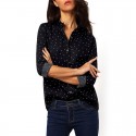 Women's Dark Social Shirt with Pints and Polka Dots Long Sleeve