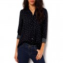 Women's Dark Social Shirt with Pints and Polka Dots Long Sleeve