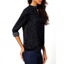 Women's Dark Social Shirt with Pints and Polka Dots Long Sleeve