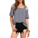 Blusa Feminina Listra Recorte Geometrico Inovado Ombro de Fora Praia