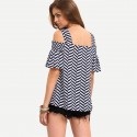 Blusa Feminina Listra Recorte Geometrico Inovado Ombro de Fora Praia