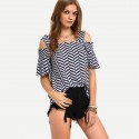 Blusa Feminina Listra Recorte Geometrico Inovado Ombro de Fora Praia