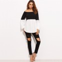 Blusa Feminina Confortável Moda Gravida Preto e Branco Estilo Boemio