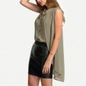 Women's Long Sleeve Green Blouse Exercito Elegante Festa Clube