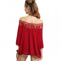 Women's Red Blouse Fallen Shoulder Fashion Beach Pleated POP Style