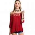 Women's Red Blouse Fallen Shoulder Fashion Beach Pleated POP Style