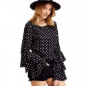 Women's Black Blouse Boemia in Layers Vintage Polka Dot Print