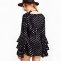 Women's Black Blouse Boemia in Layers Vintage Polka Dot Print