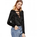 Blouse Long Sleeve Women's Textured Black Vintage Neckline