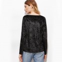 Blouse Long Sleeve Women's Textured Black Vintage Neckline