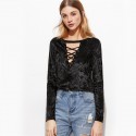 Blouse Long Sleeve Women's Textured Black Vintage Neckline