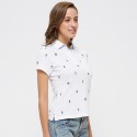 Camiseta Polo Feminina Branca Estampa Angoras Marinhas Esporte Fino