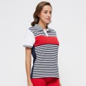 Camiseta Polo Feminina Esporte Fino Casual Listrada Branca e Vermelha
