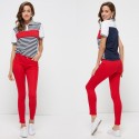 Camiseta Polo Feminina Esporte Fino Casual Listrada Branca e Vermelha