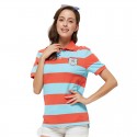 Women's Polo Shirt Orange and Blue Striped Sports Casual