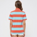 Camiseta Polo Feminina Listrada Laranja e Azul Esporte Fino Casual