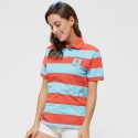 Women's Polo Shirt Orange and Blue Striped Sports Casual