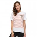 Camiseta Feminina Branca Estampa Listrada Básica Casual